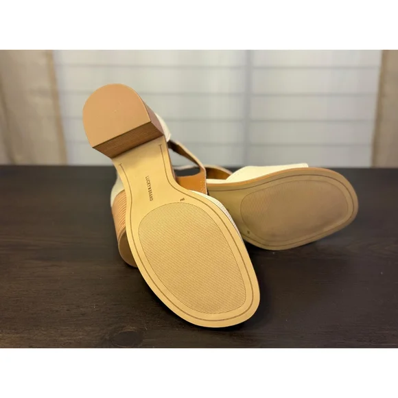 Lucky Brand Womens LEATHER Caged Strappy Sandals Sz 9 M Vanilla Salt Bone White - Picture 14 of 15